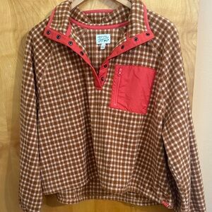 This is the Great Brown Checkered Fleece Sweatshirt with Red Accents